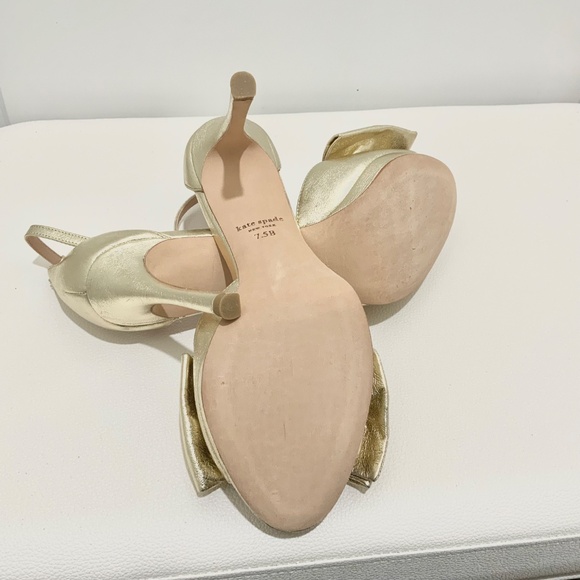 Kate Spade Bridal Bow Gold Leather Platform Sandal Stiletto Heel Evening Pumps - Picture 9 of 12